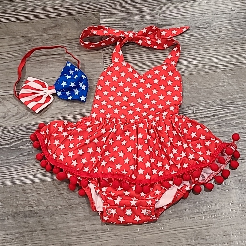 USA Star Romper with Matching Headband Size 6-12 Months